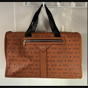 XOXO Valentine Kiss PU Leather Large Travel Duffle Tote Bag Brown(No Strap)